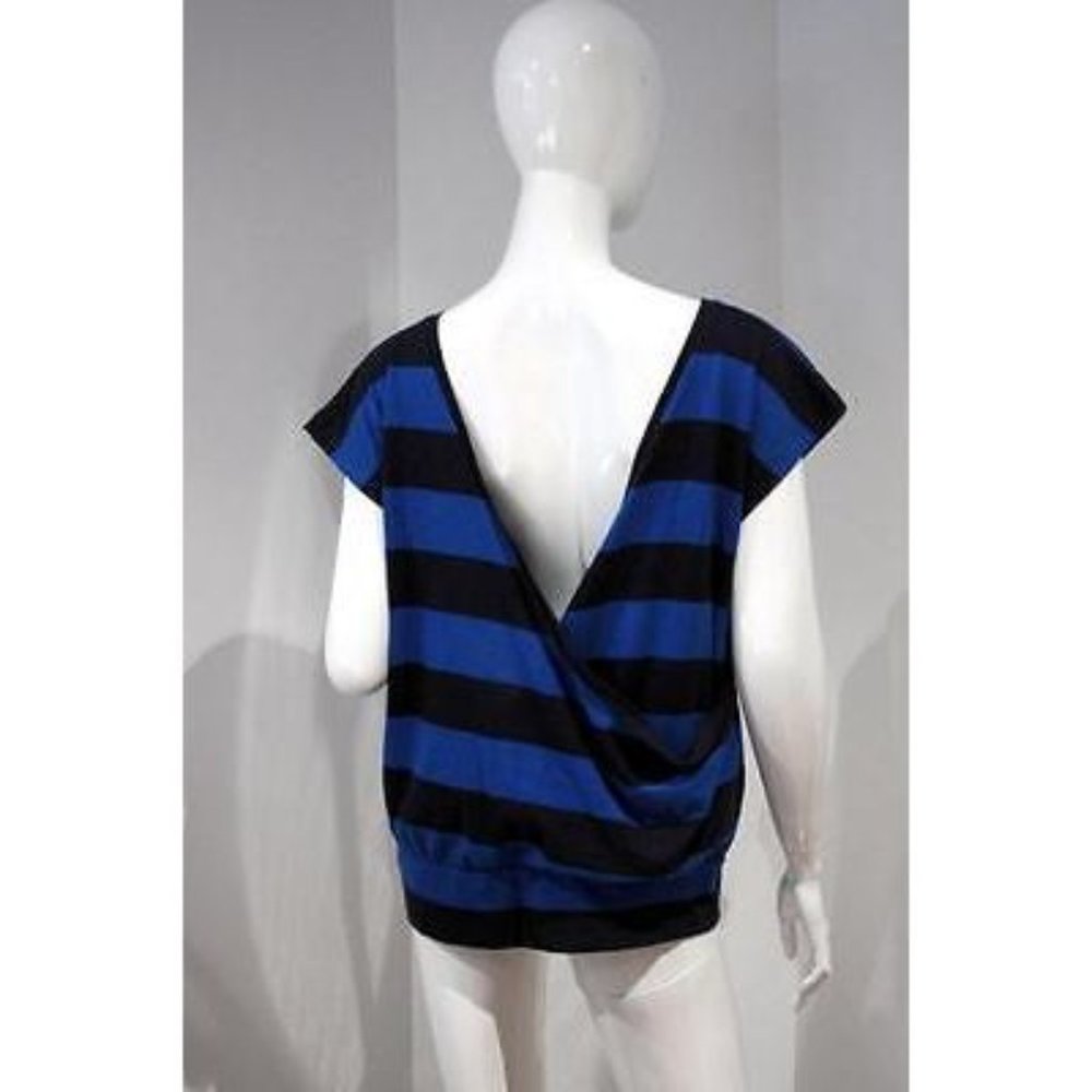 FRENCH CONNECTION Striped LOW BACK Crossover NAVY Blue TOP Shirt COTTON M